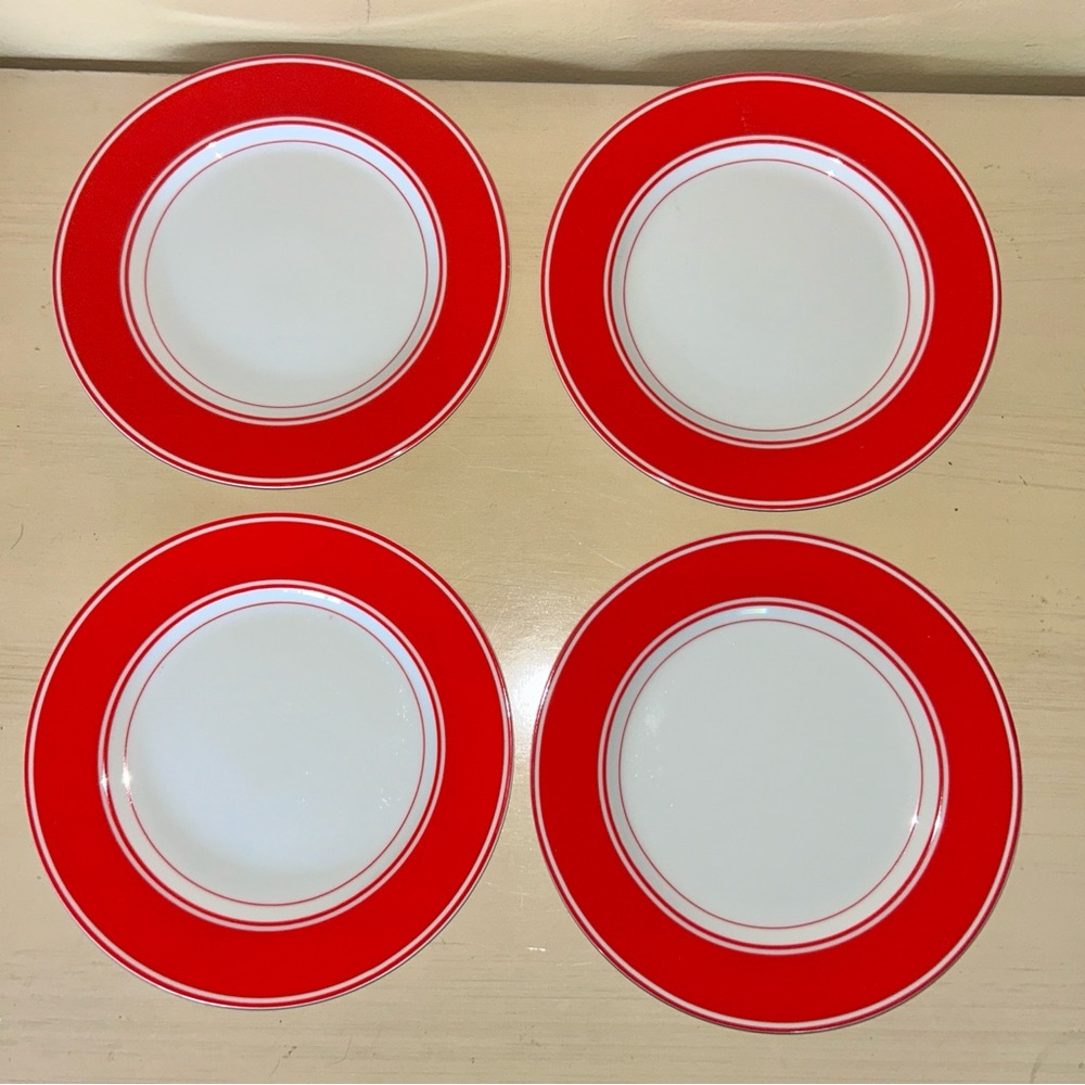 Fitz and Floyd Rondelet Rouge Red & White Salad 7.5” Plates SET = 4